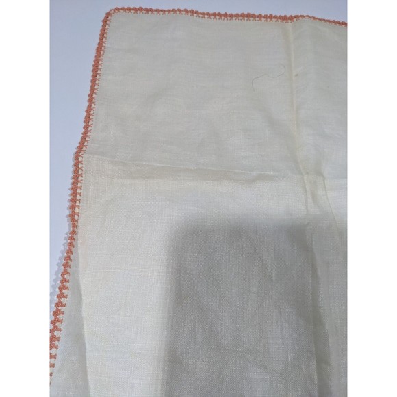 Vintage Handkerchief Hanky Peach Crochet Border Pocket Scarf Handmade 11.5 inch - Picture 5 of 7